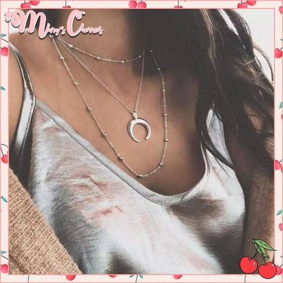 🍒 Crescent Layered Necklace - Picture 1 of 4